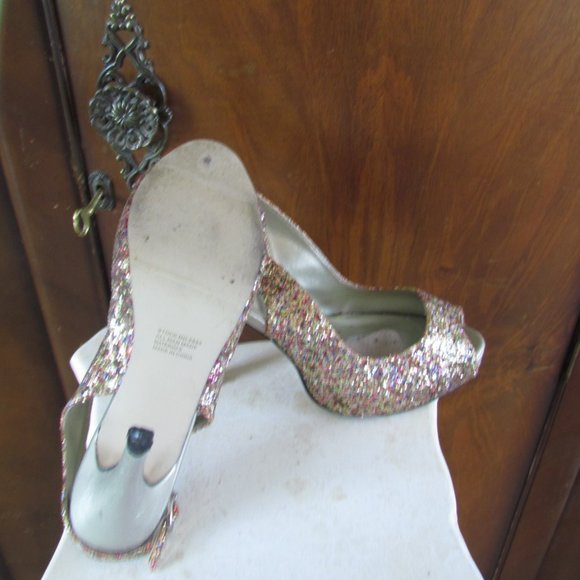 GLITTER SHOES, 7, GALA GLAM, SPARKLY COLORIFFICS SLINGBACKS w 4" HEELS, PARTY! - Picture 10 of 11